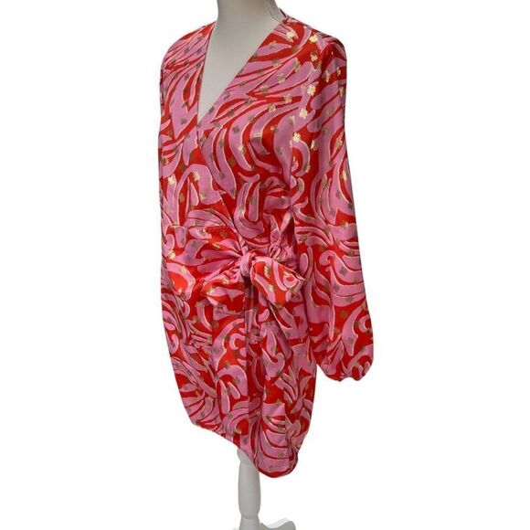Never Fully Dressed Pink Romance Mini Vienna Wrap Dress Gold Pink Size 8 Petite - Picture 2 of 9